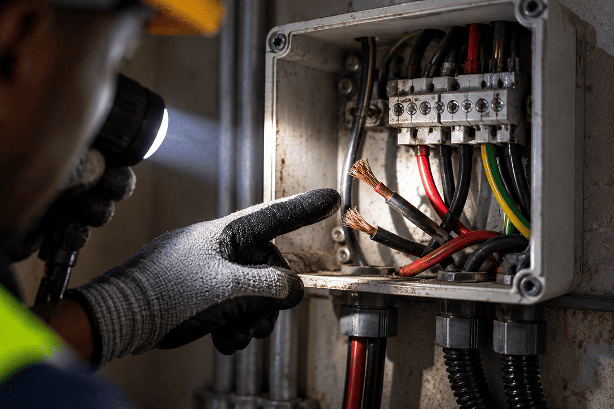 Installer flagging poor wiring from a previous unlicensed contractor before correcting it